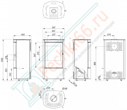 Печь-камин Ceres, серая сталь (Defro-Home) 6кВт