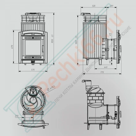 Печь банная Атмосфера L, змеевик ламель+сетка с газовой горелкой 24 кВт (ProMetall) 20м3