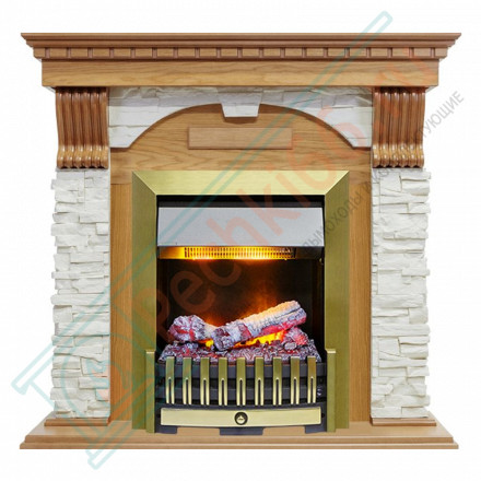 Электрокаминокомплект Dublin - Дуб / Сланец белый с очагом Danville Antique Brass FB2