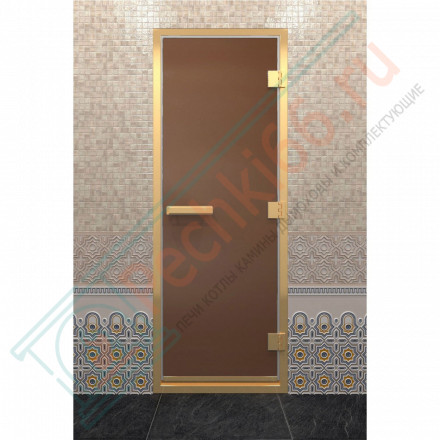Стеклянная дверь для хамама в золотом профиле, бронза матовая 200х90 (по коробке) (DoorWood)