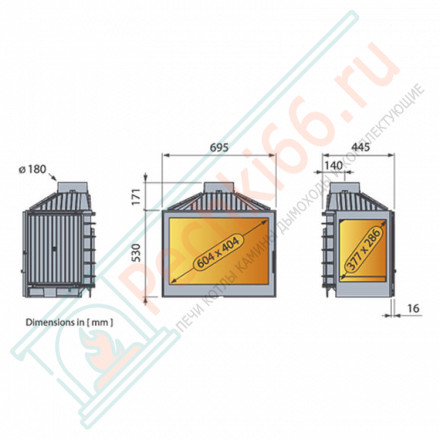 Чугунная топка LCI 007 GFL, стекло слева (Liseo Castiron) 14 кВт