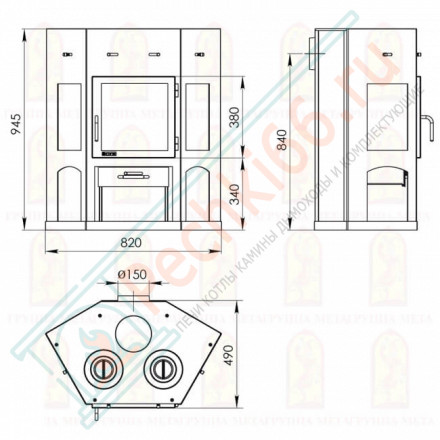 Печь-камин Енисей с плитой (Мета-Бел)