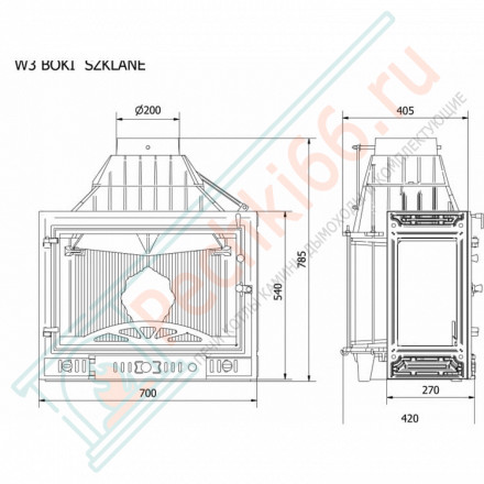 Чугунная топка W3 PB, с правым стеклом (Kaw-Met)