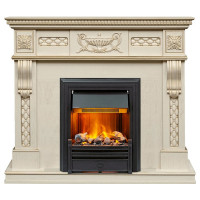 Каминокомплект Corsica - Слоновая кость с патиной (Ширина 1100) с электрическим очагом Brookline Black