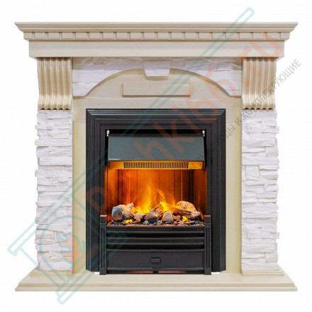 Электрокаминокомплект Dublin - Слоновая кость с патиной / Сланец крем с очагом Brookline Black