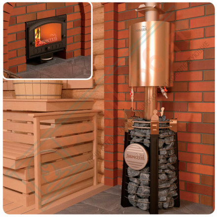 Банная печь Августа СТОУН с панорамным стеклом (Добросталь)