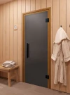 Стеклянная дверь для сауны и бани "Фаворит BLACK графит матовый" 180х70 по коробке (DoorWood)