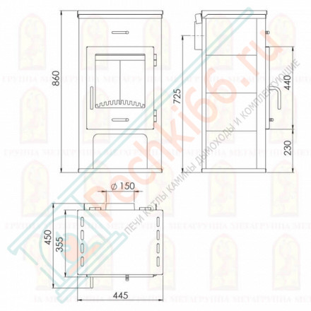 Печь-камин Нарва с плитой (Мета) до 120 м3