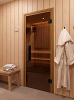 Стеклянная дверь для сауны и бани "Фаворит BLACK бронза прозрачная" 200х70 по коробке (DoorWood)