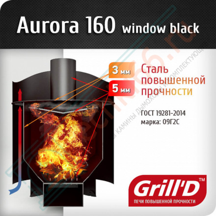 Печь для бани Aurora 160 window black (Grill’D)