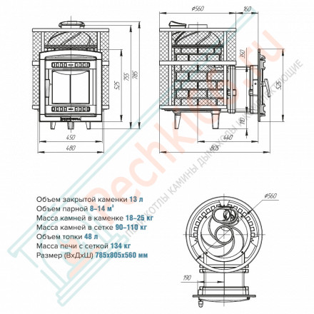 Печь для бани Атмосфера М+, усиленная каменка, сетка нержавейка (ProMetall)