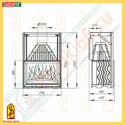 Чугунная топка Камилла 800П (Мета) 15 кВт