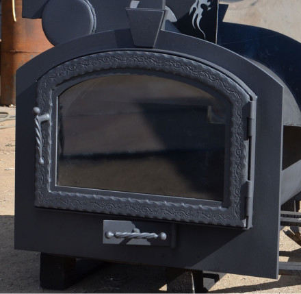 Печь для бани Горыныч 3, большая дверь со стеклом, закрытая каменка с парогенератором (ТермоСфера)