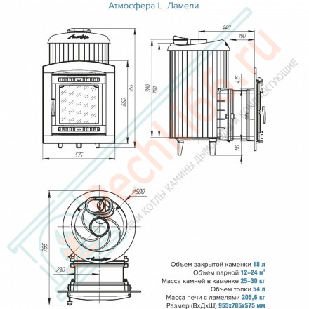 Печь для бани Атмосфера L+, усиленная каменка, ламели «Жадеит» (ProMetall)