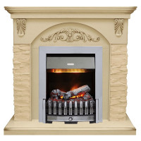 Каминокомплект Bern Сланец крупный бежевый / Алебастр темная патина с очагом Danville Chrome FB2