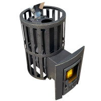 Печь чугунная для бани Воевода 15, закрытая каменка, каминная дверца (Березка)