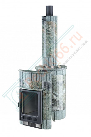 Дровяная банная печь Ферингер Малютка ПФ "Жадеит перенесённый рисунок + жадеит бучардированный" до 18 м³