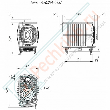 Чугунная отопительная печь Verona 200 Gold (Теплодар)