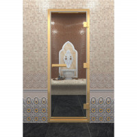 Стеклянная дверь DoorWood «Хамам Прозрачная» в золотом профиле 2100х900 (по коробке)