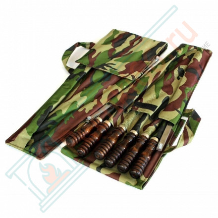 Набор шампуров в чехле L=40 см, с деревянной ручкой, + таганок, 6 шт