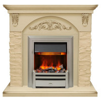 Каминокомплект Bern Сланец крупный бежевый / Алебастр темная патина с очагом Chesford