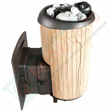 Печь для бани Атмосфера XL+, усиленная каменка, ламели "Окаменевшее дерево" (ProMetall)