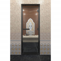 Стеклянная дверь DoorWood «Хамам Прозрачная» в черном профиле 2000х800 (по коробке)