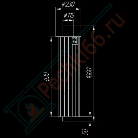 Дымоход - конвектор Жадеит перенесённый рисунок + бучардированный жадеит, d-115, L=1000 мм (Feringer)