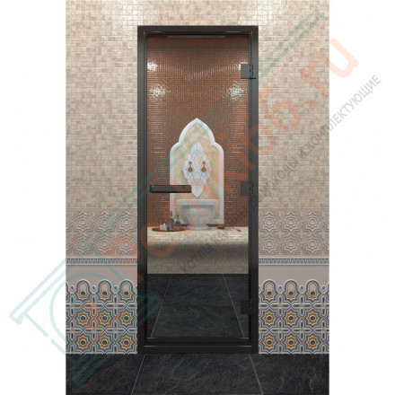 Стеклянная дверь DoorWood «Хамам Прозрачная» в черном профиле 1900х700 (по коробке)