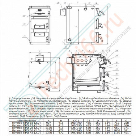 Твердотопливный котел Куппер ПРО-36 (2.0) (Теплодар)