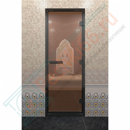 Дверь для хамама в черном профиле, бронза 1900x800 мм (DoorWood)