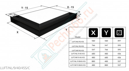 Каминная решетка угловая Luft 60X40X9 черная (Kratki)