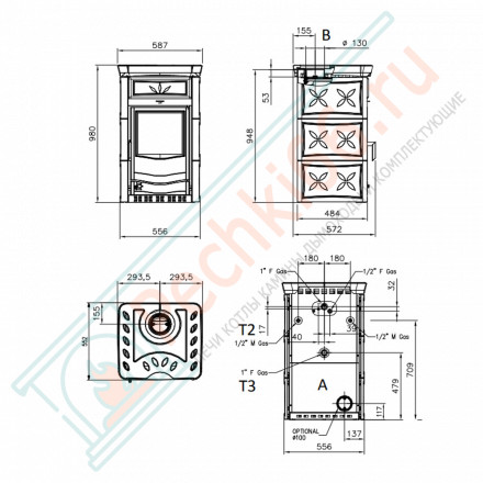 Печь-камин с водяным отоплением TermoNicoletta D.S.A, цвет бордовый (La Nordica)
