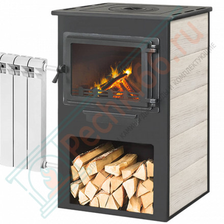Печь-камин Панорама с плитой и Т/О (Этна)