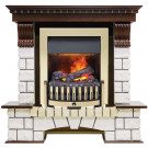Каминокомплект электрический Pierre Luxe угловой - Темный дуб / Белый (Высота 1050мм) с очагом Danville Brass FB2 (Dimplex)