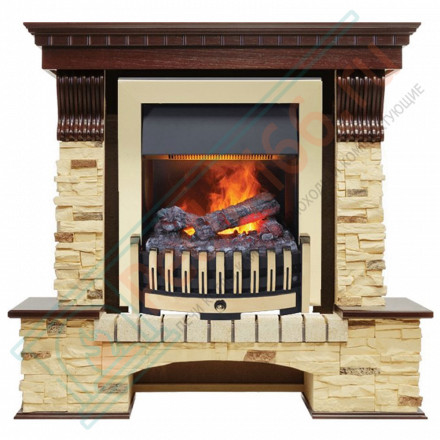 Каминокомплект электрический Pierre Luxe угловой - Темный дуб / Сланец (Высота 1050мм) с очагом Danville Brass FB2 (Dimplex)