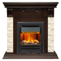 Электрокаминокомплект Luxemburg (каменный) - Сланец/Темный дуб с очагом Brookline Black