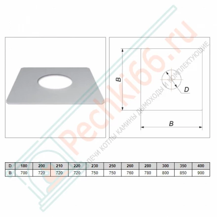 Фланец без изол 800х800 на трубу V50R (AISI-304/0,5) d-200/300 (Вулкан)