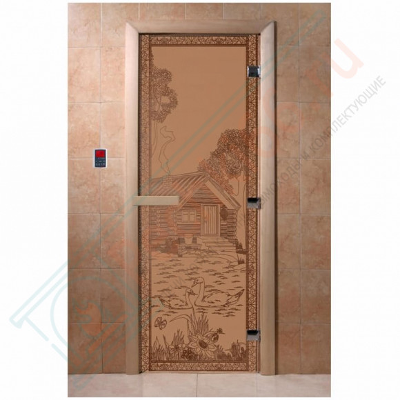 Стеклянная дверь для бани бронза матовая, "Банька в лесу", 1900х700 (DoorWood) в Ростове-на-Дону