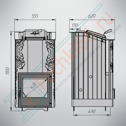 Печь банная Терма Каменка укороченная топка, панорама (Варвара)