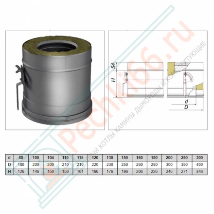 Задвижка повортная с механизмом фиксации V50R с изол (AISI-321/0,5-AISI-304/0,5) d-120/220 (Вулкан)