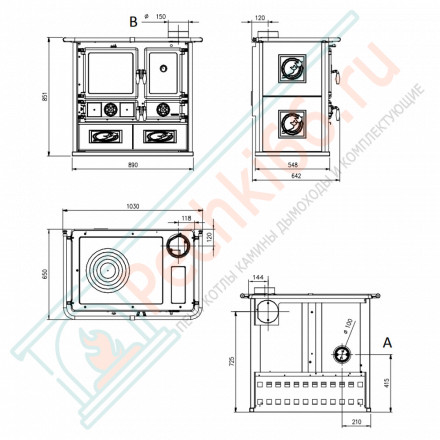 Печь с варочной поверхностью Rosa Reverse, цвет бордовый (La Nordica)