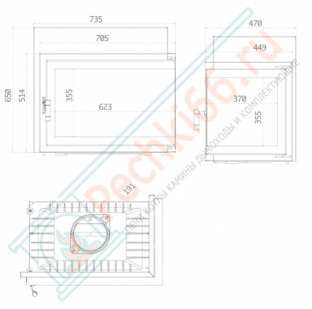 Каминная топка Font 700 R, угловое стекло справа (ECHA-TECH) 14 кВт